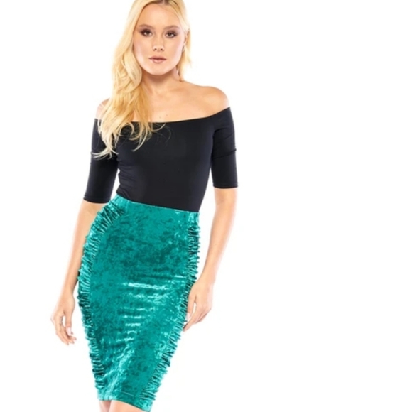 WINONA CRUSHED VELVET MIDI SKIRT W/ RUCHING STORM - Picture 2 of 15